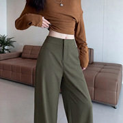 军绿色老钱风西装裤子高级感垂感女2026新款春季小个子窄版阔腿裤