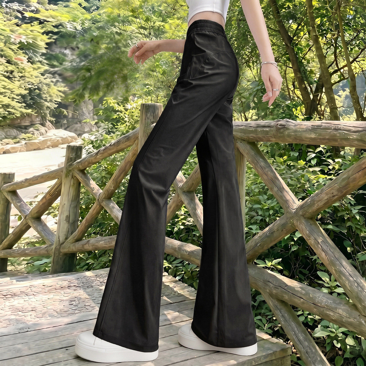 黑色微喇速干裤女夏薄款2026新款大码显瘦休闲瑜伽防晒冰丝运动裤
