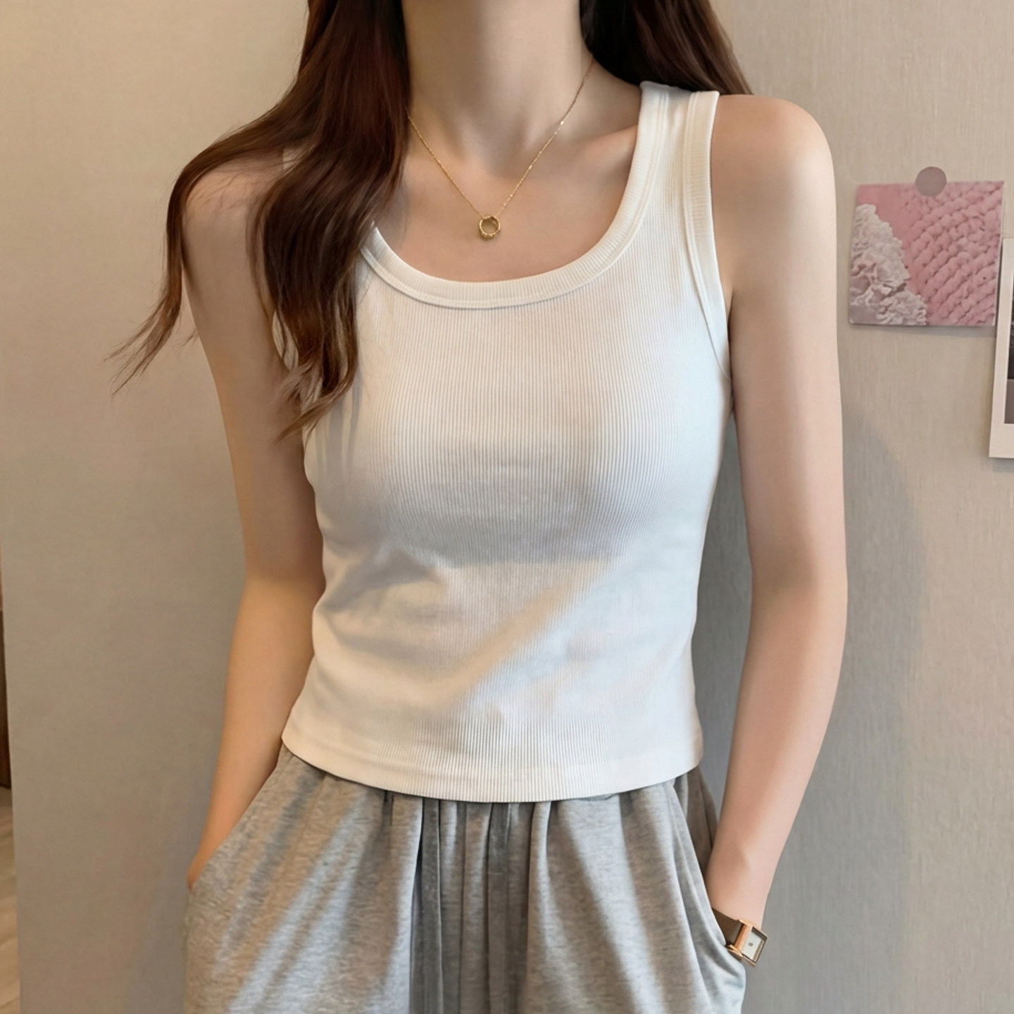 白色运动背心女外穿2026新款春夏胖mm大码遮副乳无袖内搭吊带上衣