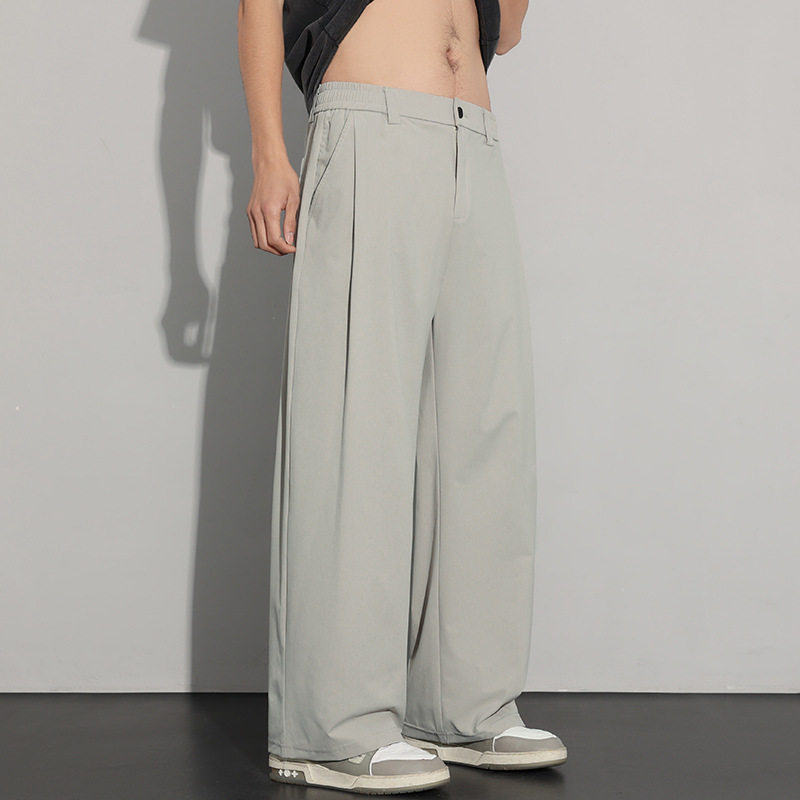 冰丝西裤男士夏季2026新款阔腿直筒宽松休闲长裤夏天垂感西装裤子
