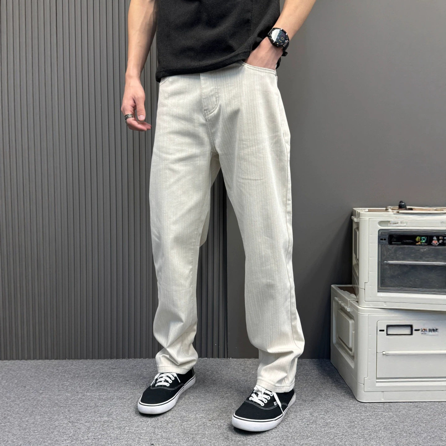 韩系干净简约休闲时尚男士牛仔裤少年感宽松小直筒潮流百搭男长裤