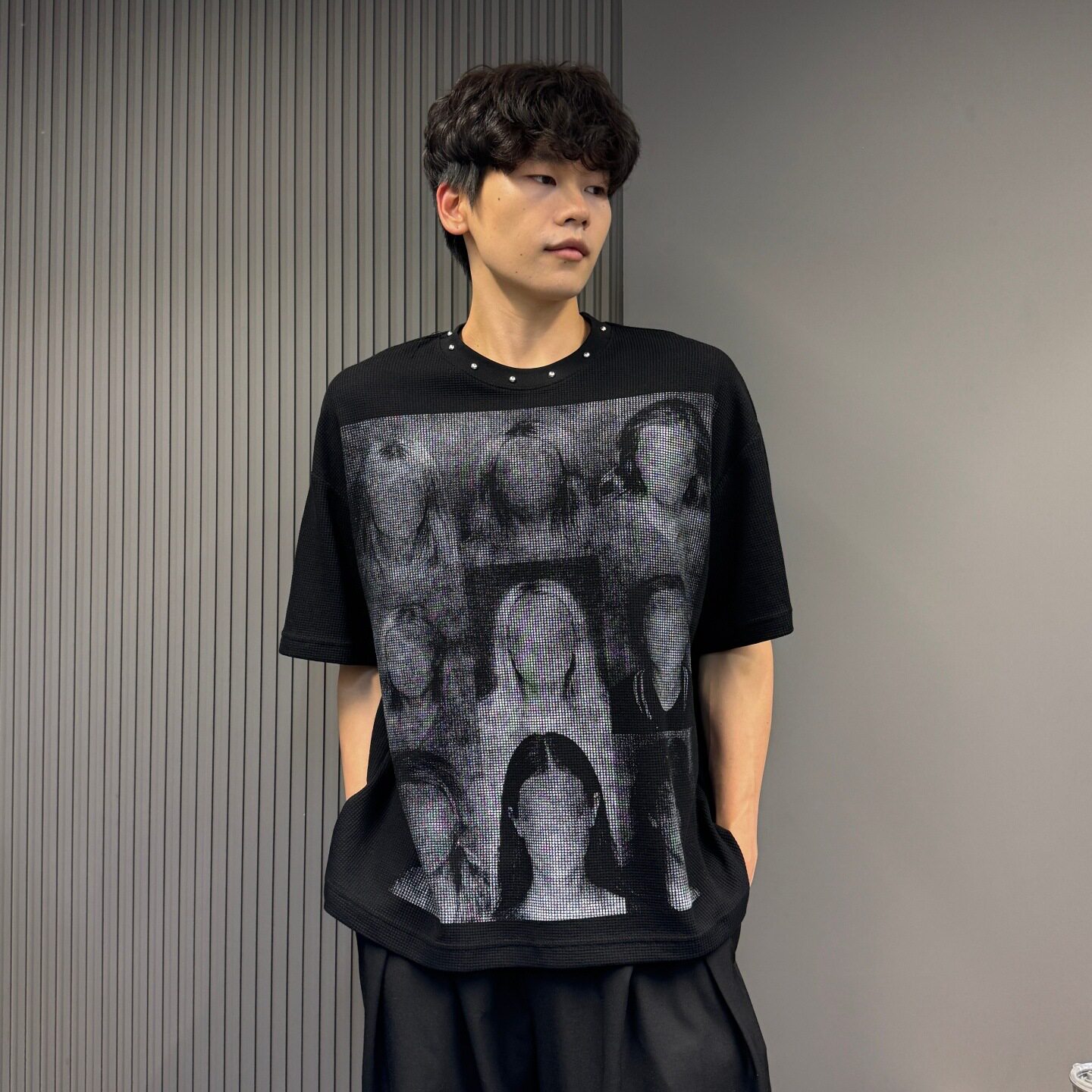 夏季新款原创欧美高街暗黑系亚比风铆钉小众设计宽松情侣短袖T恤