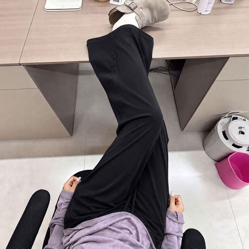 黑色冰丝微喇裤女裤子夏季薄款防晒空调裤速干瑜伽健身喇叭运动裤