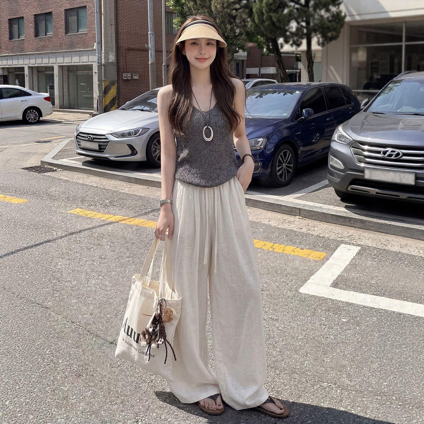 白色天丝亚麻阔腿裤女2026新款夏季薄款高腰垂感休闲直筒弯刀裤子