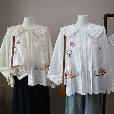 [比正]2026早春新款韩版甜美减龄娃娃领卡通刺绣显瘦衬衫女5861