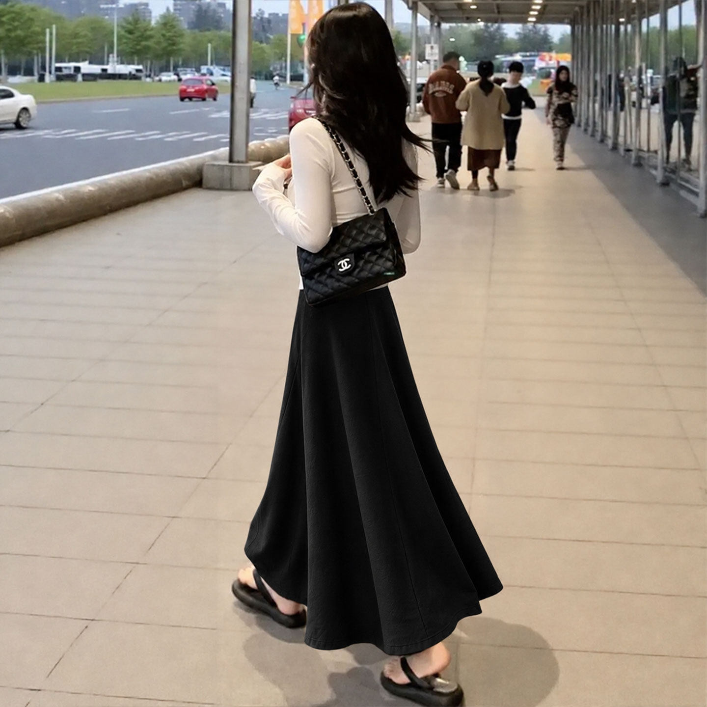 包臀裙女秋季胖mm大码黑色高腰显瘦a字裙绝美巨好看中长款半身裙