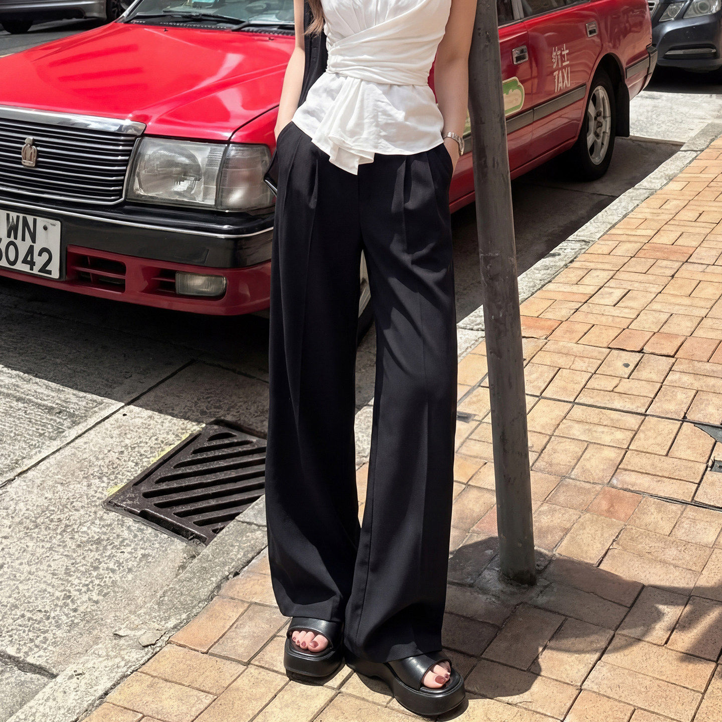 黑色亚麻西装裤女夏薄款2026新款小个子高腰显瘦窄版直筒阔腿西裤