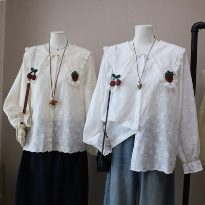 [比正]2026早春新韩版时尚小清新减龄蕾丝花边刺绣显瘦衬衫女5860