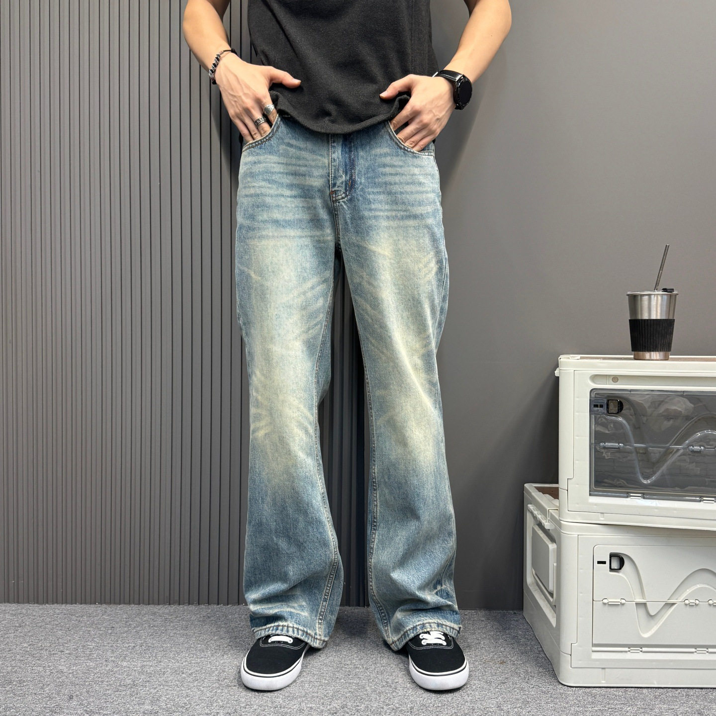 夏季薄款2026新款复古宽松直筒牛仔裤男款美式潮牌浅色休闲长裤子