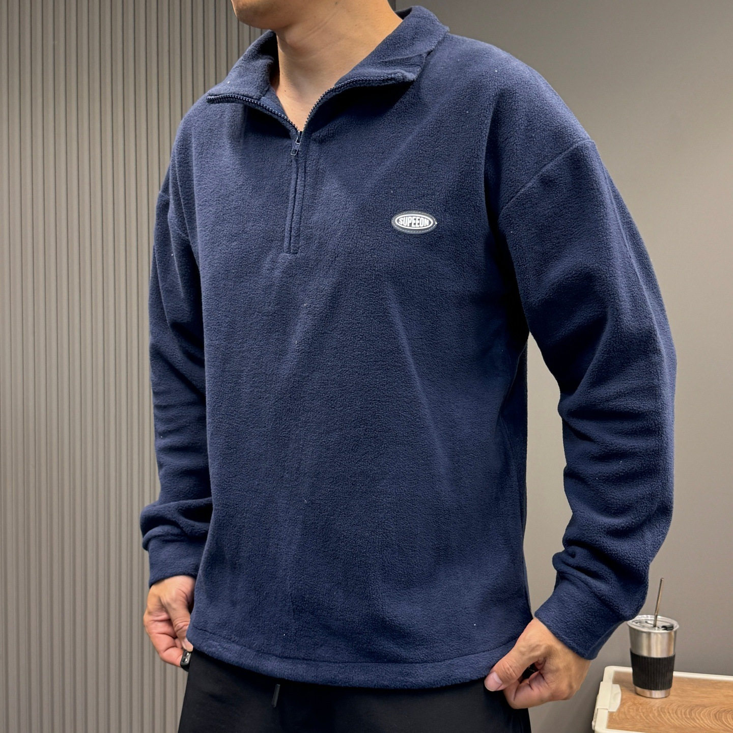 双面摇粒绒美式半拉链卫衣加厚宽松外套2026冬季新款男士套头上衣