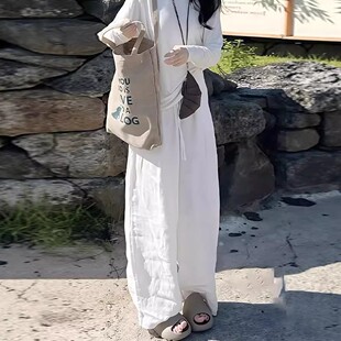 白色天丝亚麻裤子女夏季薄2026新款慵懒老钱风休闲宽松棉麻阔腿裤