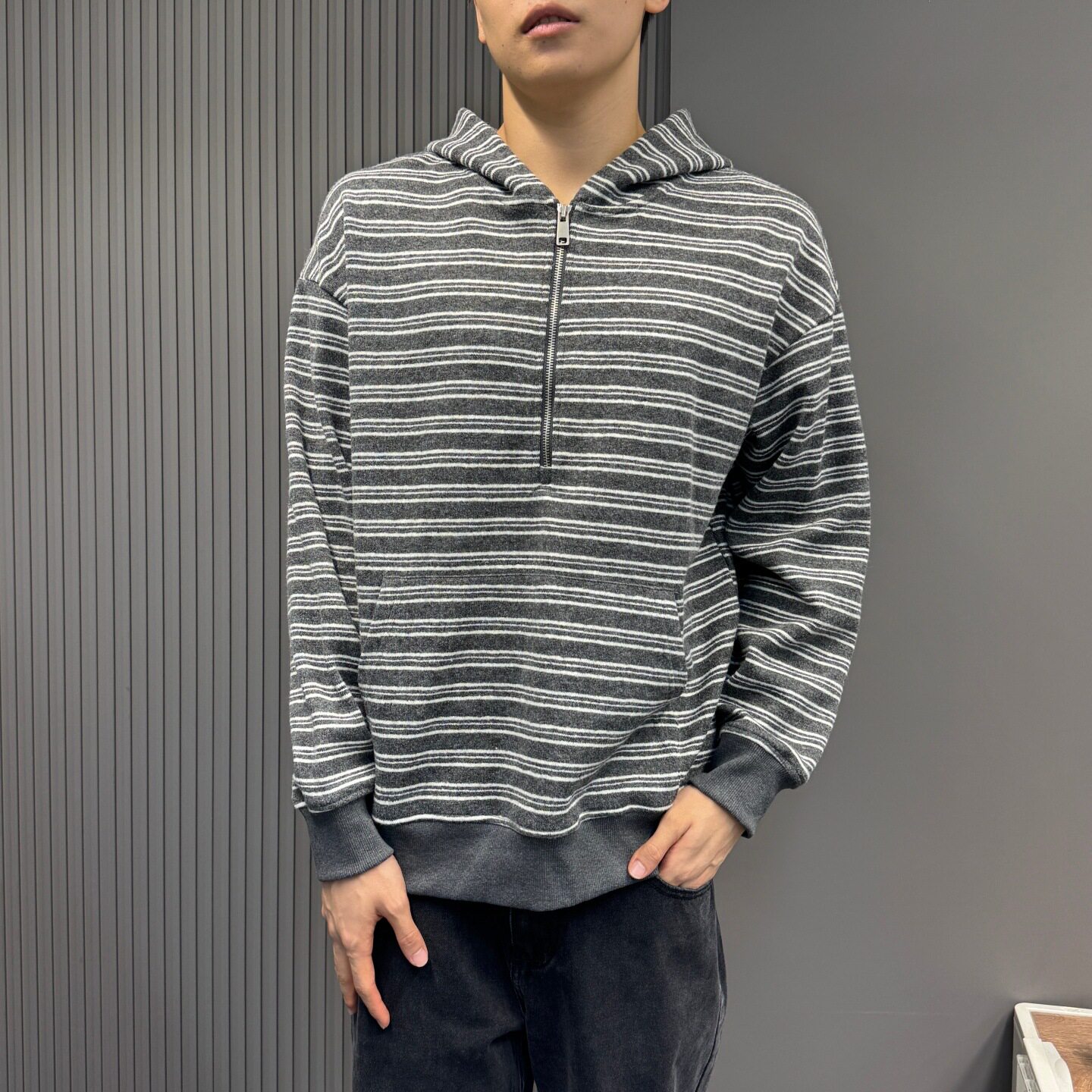 老钱风宽松半开襟连帽拉链卫衣男士秋季冷感中性风长袖男女款外套