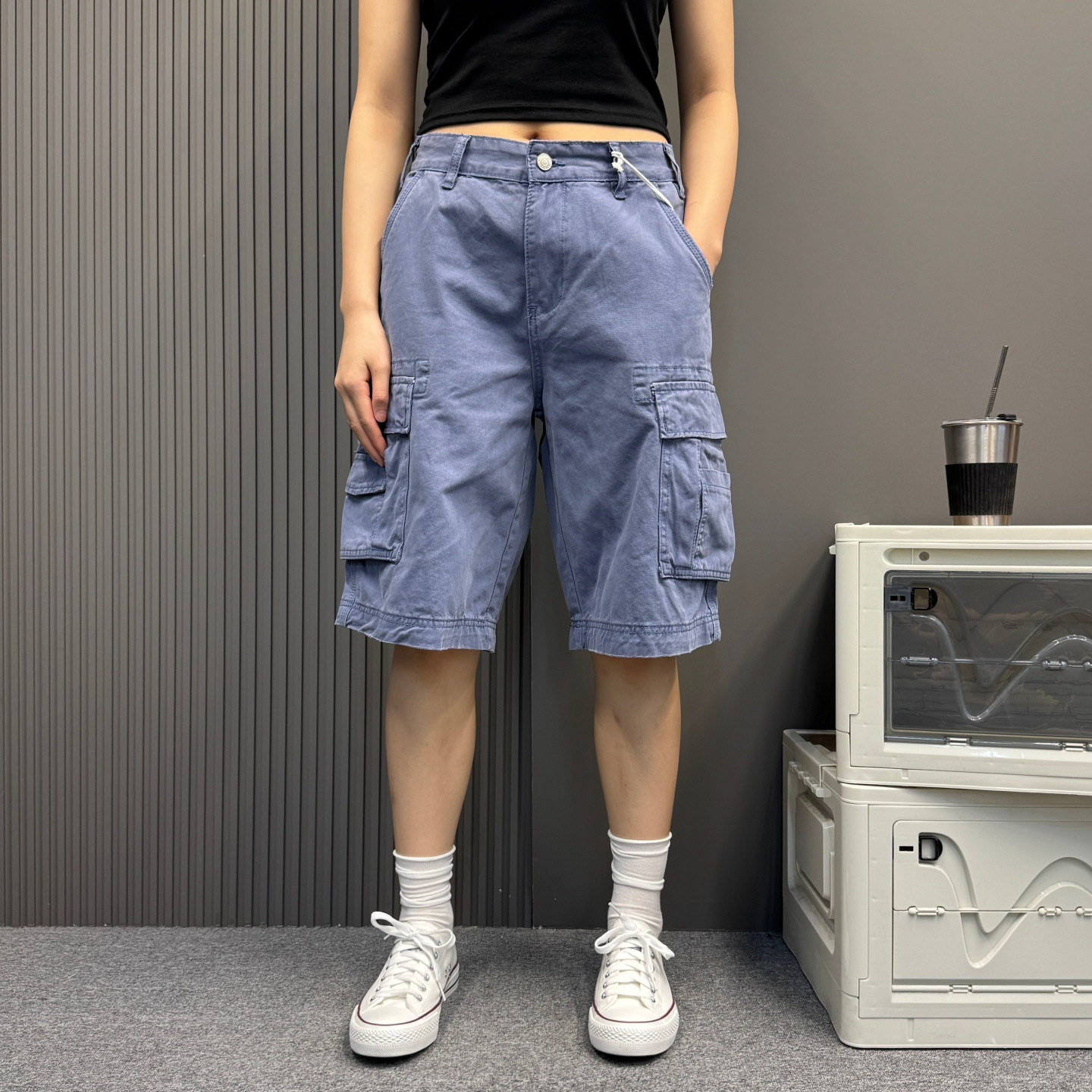 美式复古水洗工装五分裤男女同款街头宽松直筒休闲法工短裤子潮牌