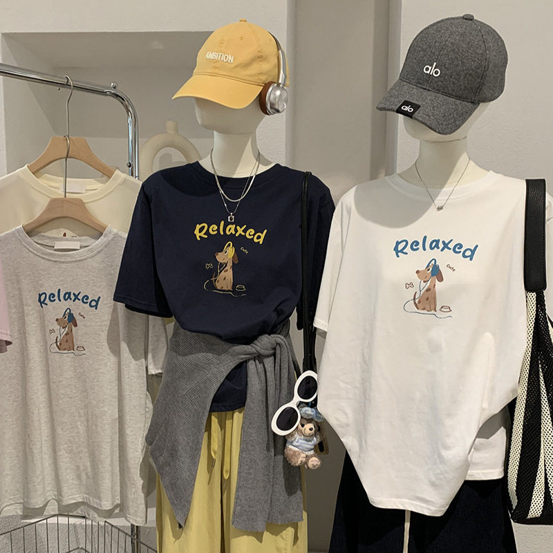 欧玛莱 2026新款韩版简约卡通圆领短袖T恤女休闲打底衫上衣潮6300