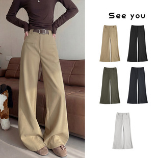 卡其色西装裤女春季2026新款窄版直筒老钱风裤子小个子休闲阔腿裤