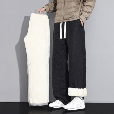 定制加绒加厚休闲裤男款冬季东北保暖防寒棉裤直筒宽松滑雪长裤子