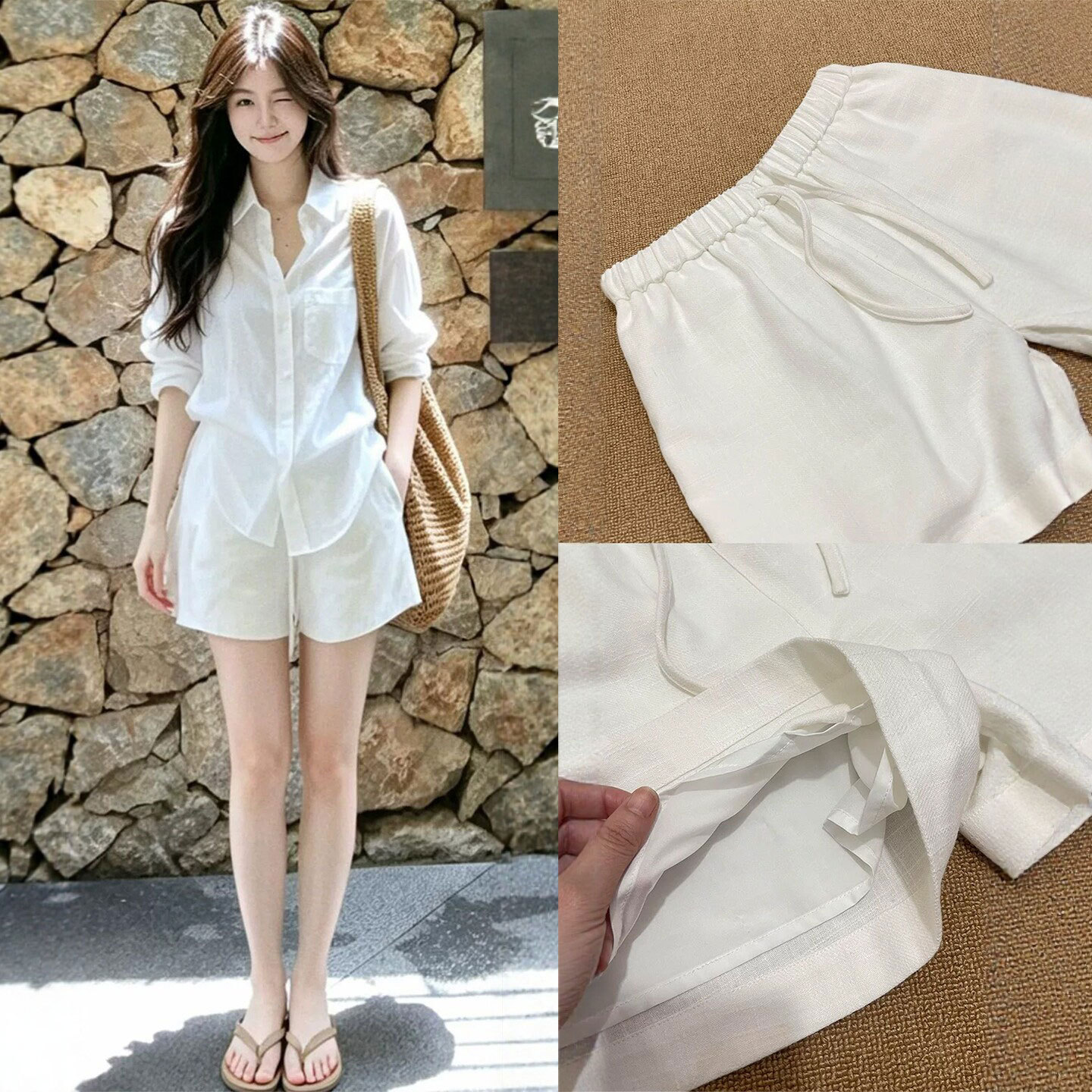 白色亚麻短裤女夏季外穿2026新款阔腿宽松休闲大码运动棉麻五分裤