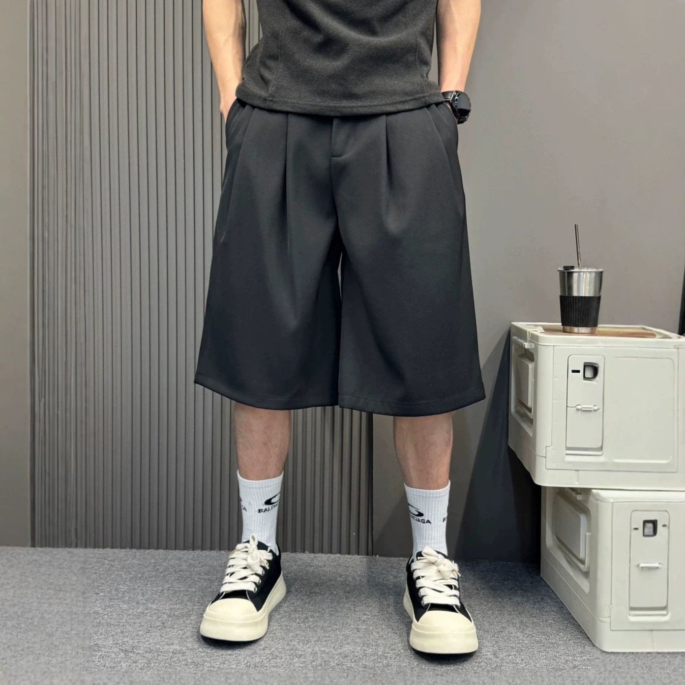 轻熟风打褶西装短裤男士 2026 新款宽松阔腿五分裤痞帅休闲中裤