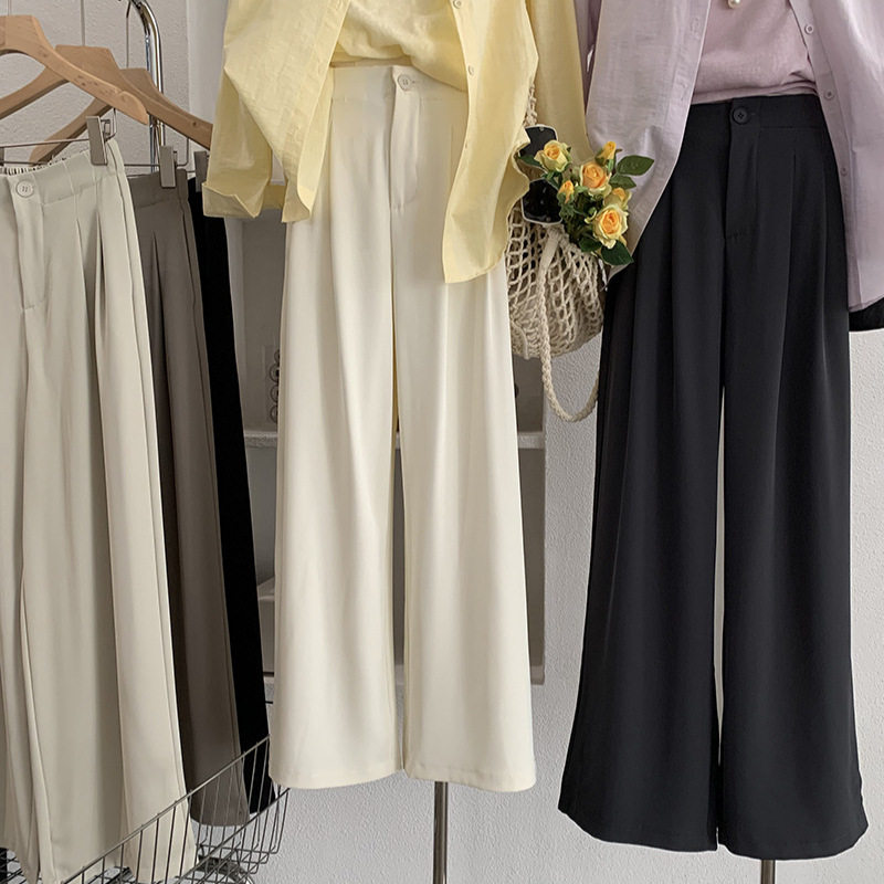 欧玛莱 复古压褶西装阔腿裤女春季新款韩系高腰宽松垂感长裤 6155