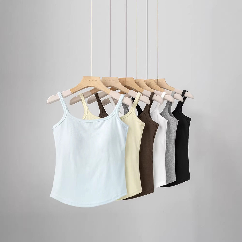纯棉吊带背心女士内搭带胸垫一体夏季外穿修身打底无袖防走光上衣