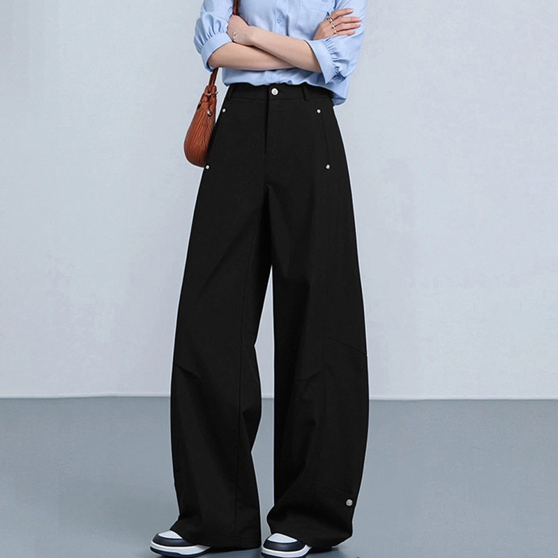 黑色弯刀裤子女夏薄款2026高腰显瘦速干阔腿长裤百搭女装夏高级感