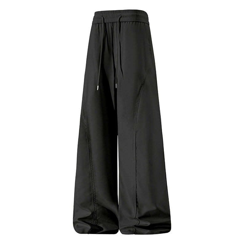 美式弯刀卫裤男款秋冬垂感斜切运动裤子宽松休闲直筒微喇长裤