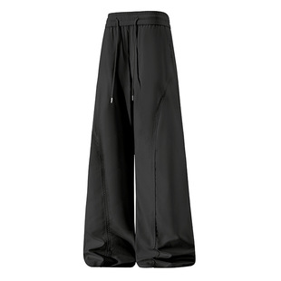 美式弯刀卫裤男款秋冬垂感斜切运动裤子宽松休闲直筒微喇长裤