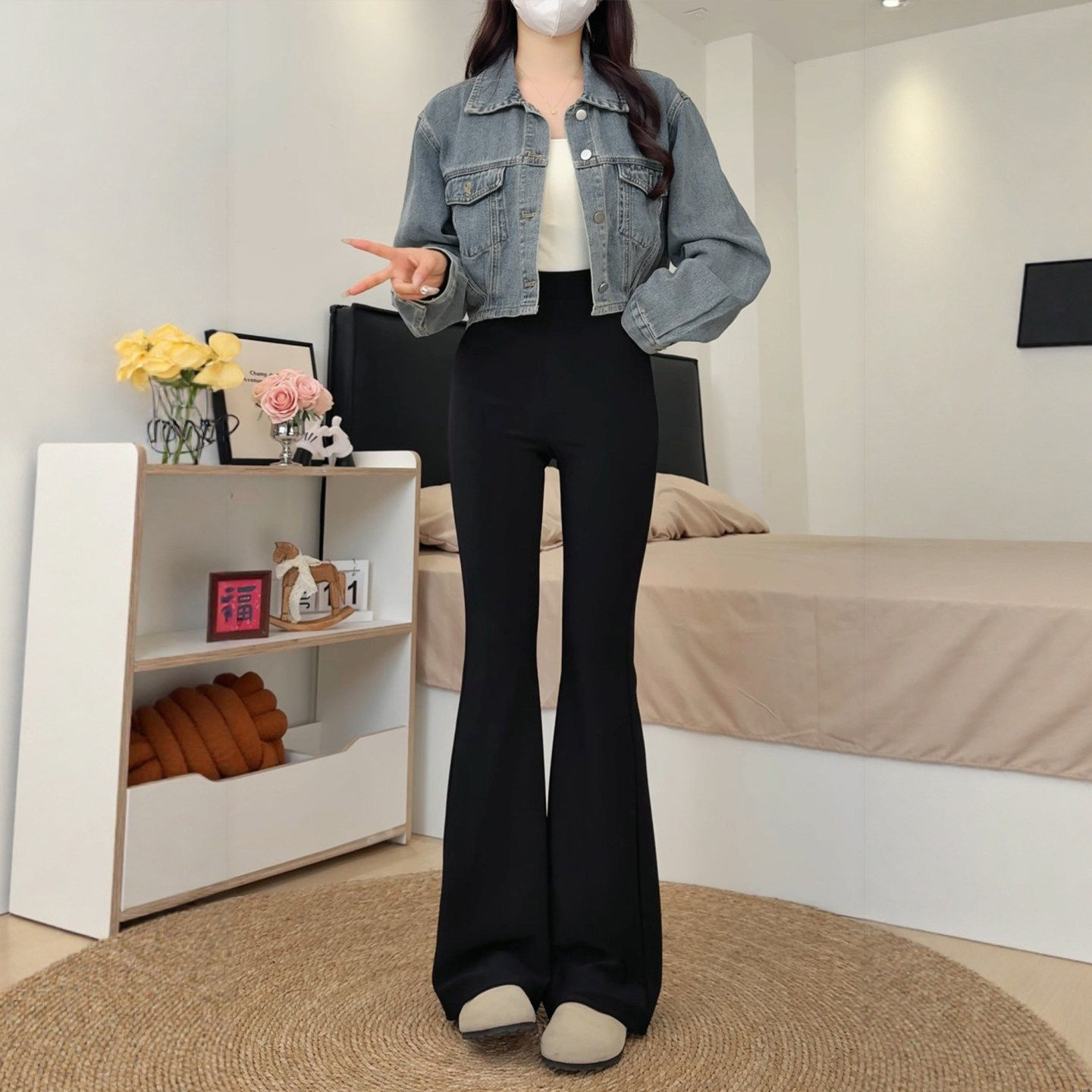 黑色微喇叭裤女裤2026新款冬季加绒胖mm大码高腰显瘦西装裤子春秋