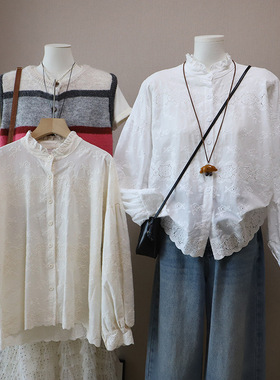 [比正]2026早春新款韩版镂空刺绣减龄洋气宽松显瘦长袖衬衫女5849