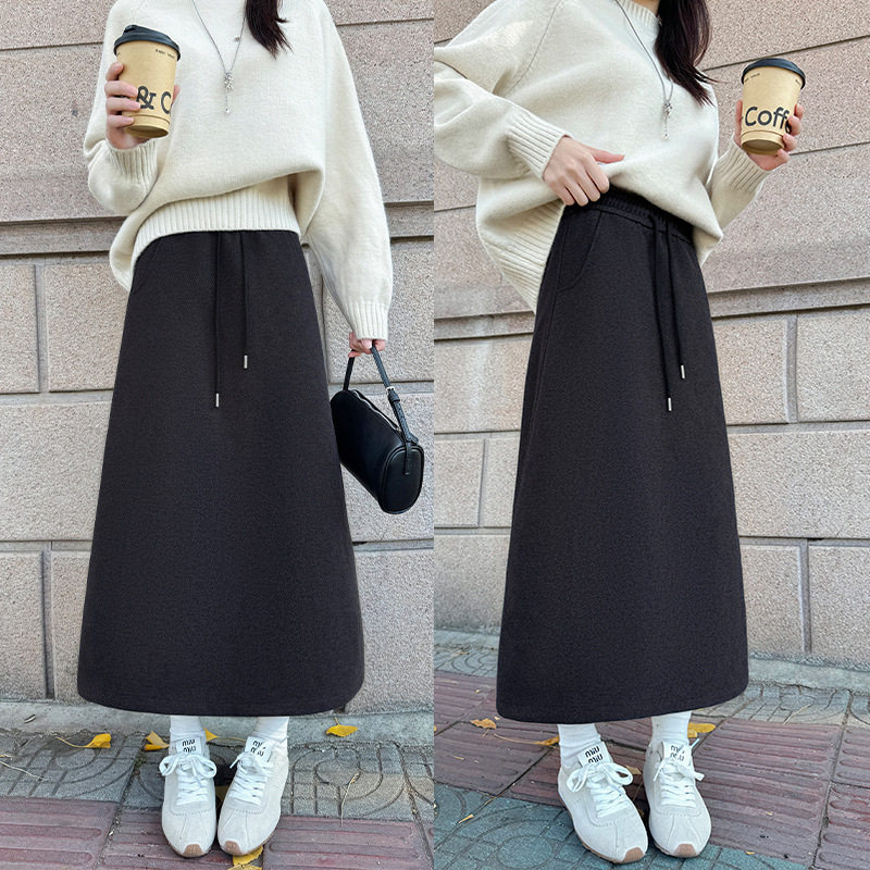 高克重斜纹毛呢半身裙女秋冬新款韩版显瘦a字开叉裙小个子包臀裙