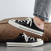 男2025夏季 子无后跟小白鞋 新款 百搭懒人板鞋 男 学生韩版 半托帆布鞋