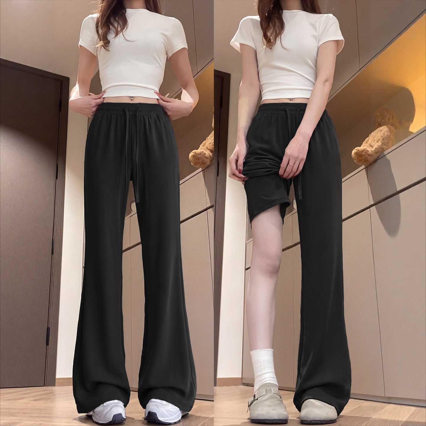冰丝微喇防晒裤女裤子2026夏季薄款黑色垂感休闲运动速干小个子喇