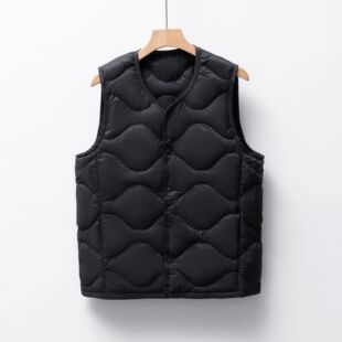 平湖驰新男式90绒新国标纯色新款男装圆领V领马甲羽绒服背心外套