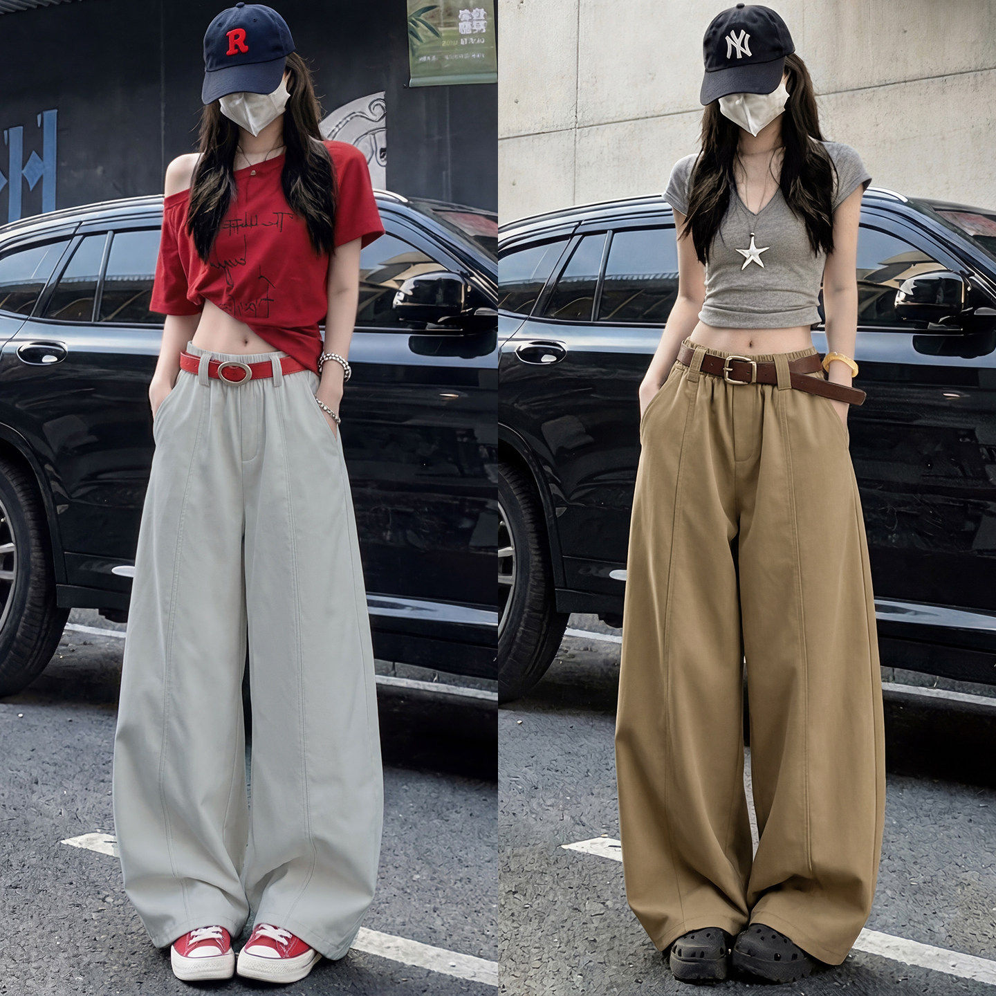 卡其色弯刀裤子女2026新款夏季薄款高腰垂感小个子运动休闲工装裤