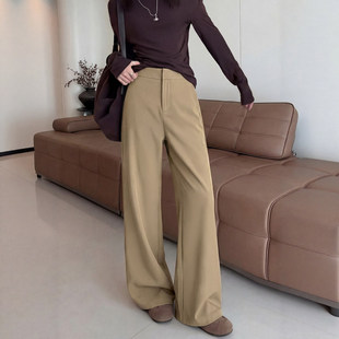 卡其色阔腿裤子女2026今年流行爆款高级感垂感窄版直筒高腰西装裤