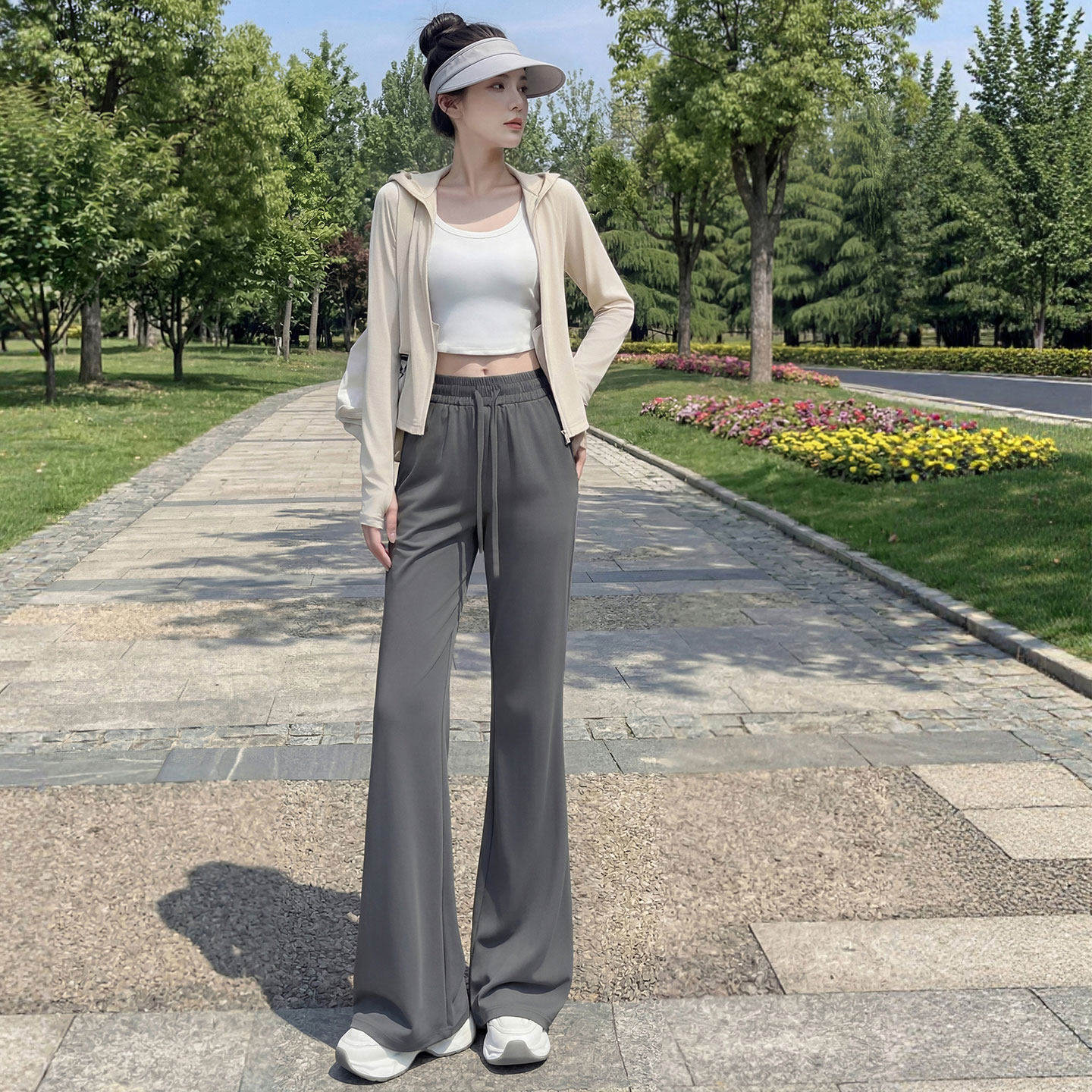 冰丝微喇防晒裤女2026夏季薄款大码健身运动速干裤小个子休闲喇叭