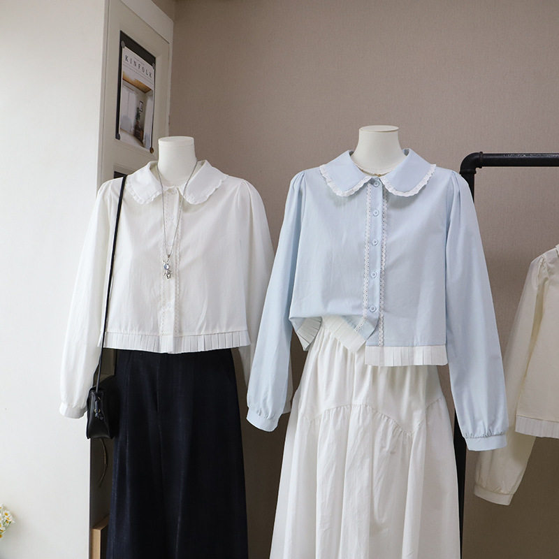 [比正]2026春季新品韩系高质感娃娃领甜美减龄显瘦长袖衬衫女6022
