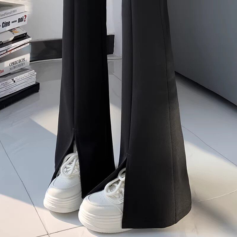 黑色微喇西装裤女2026新款高腰显瘦垂感夏季休闲开叉喇叭马蹄裤子