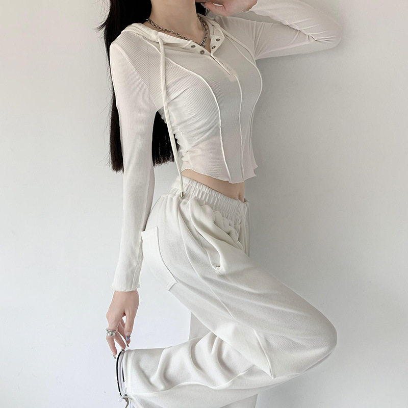 白色打底衫女春秋季韩系chic别致短款长袖早秋2022年新款辣妹上衣