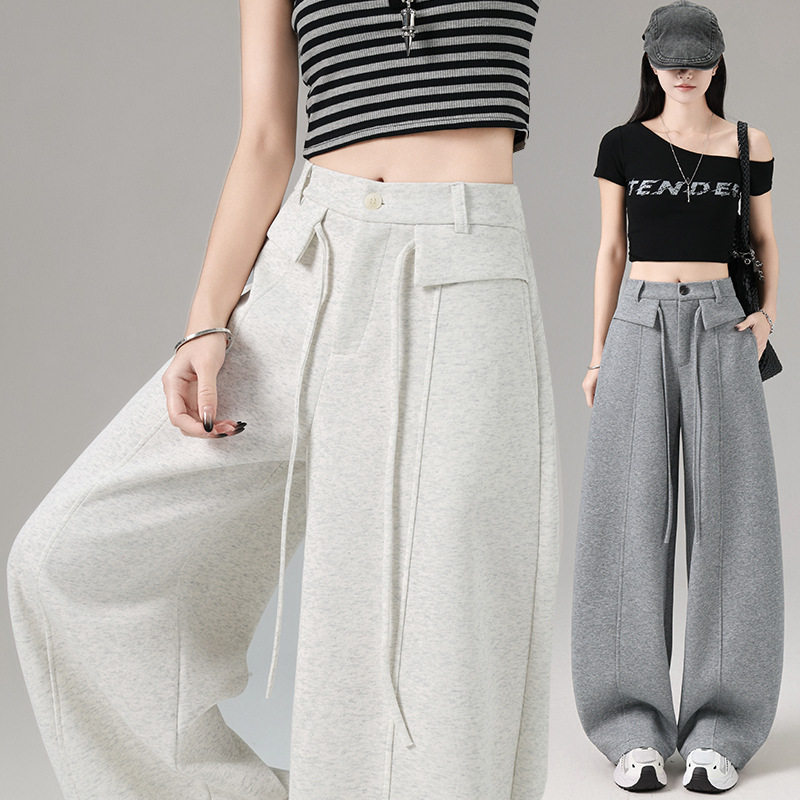 弯刀阔腿裤女2026夏季新款高腰显瘦拖地垂感宽松休闲百搭运动卫裤