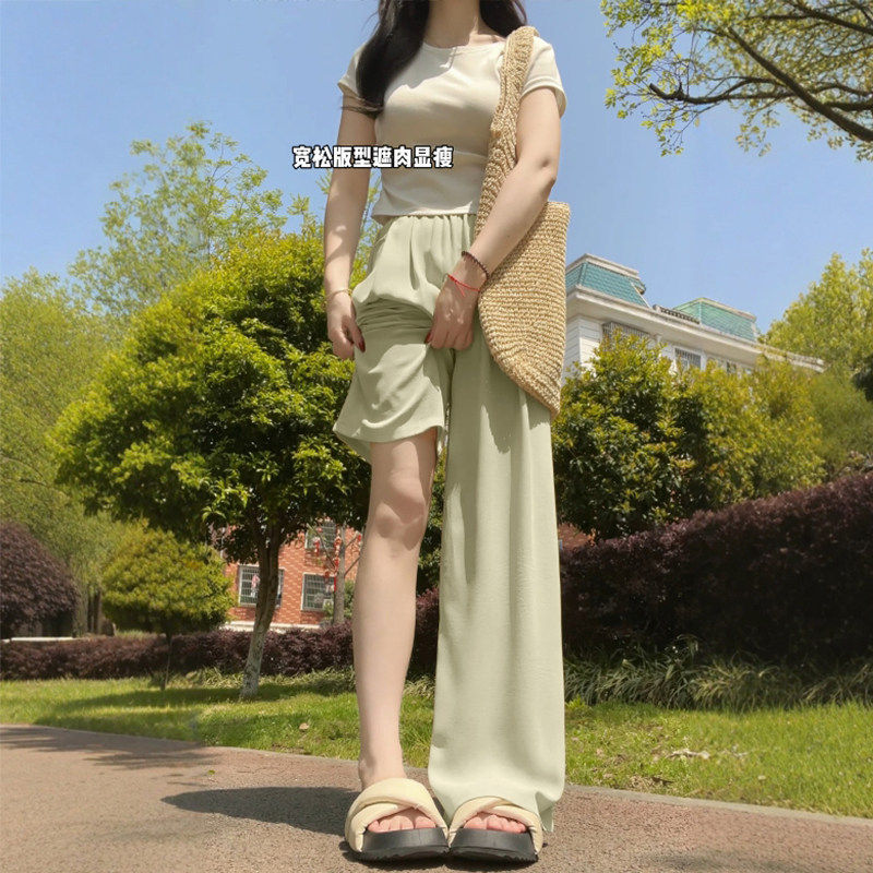 冰丝棉麻窄版山本裤女2026新款夏薄款休闲阔腿小个子醋酸直筒裤子