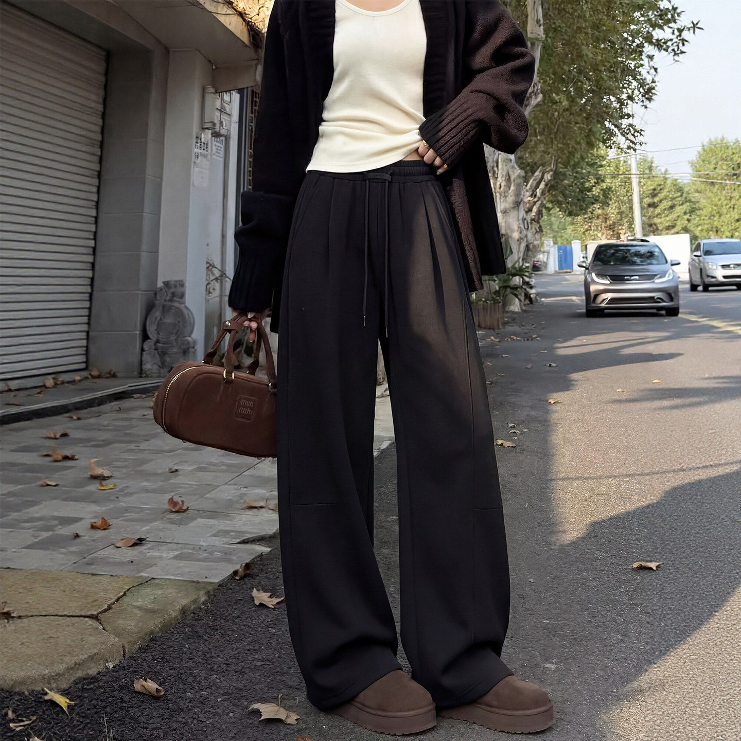 黑色运动裤女2026新款春季美式休闲卫裤小个子阔腿宽松弯刀香蕉裤