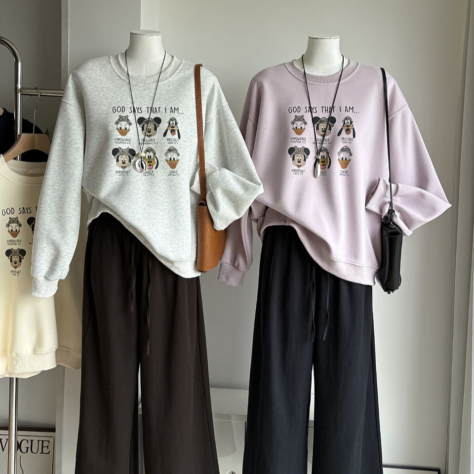 [比正]2026秋季新品韩系圆领卡通印花卫衣女宽松休闲百搭上衣7682