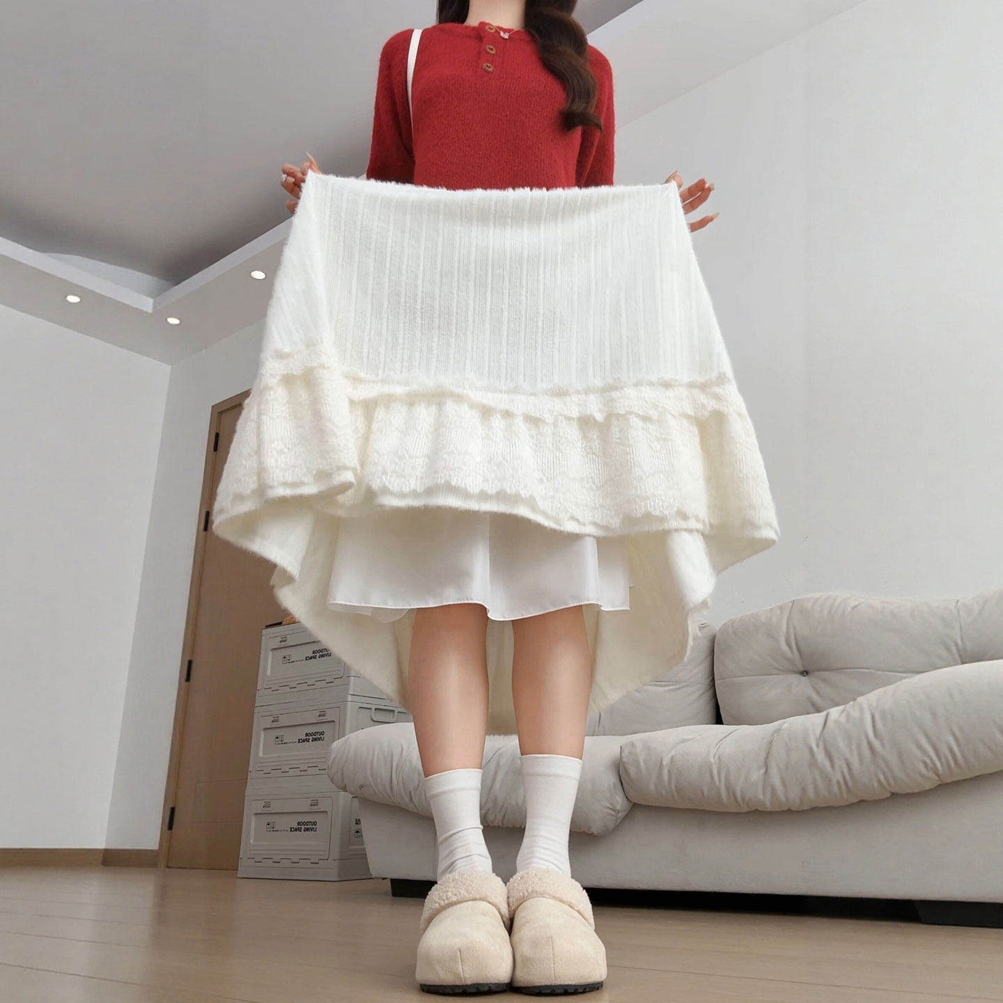 白色蕾丝半身裙女春秋季2026新款高腰a字半裙胖mm大码蓬蓬蛋糕裙