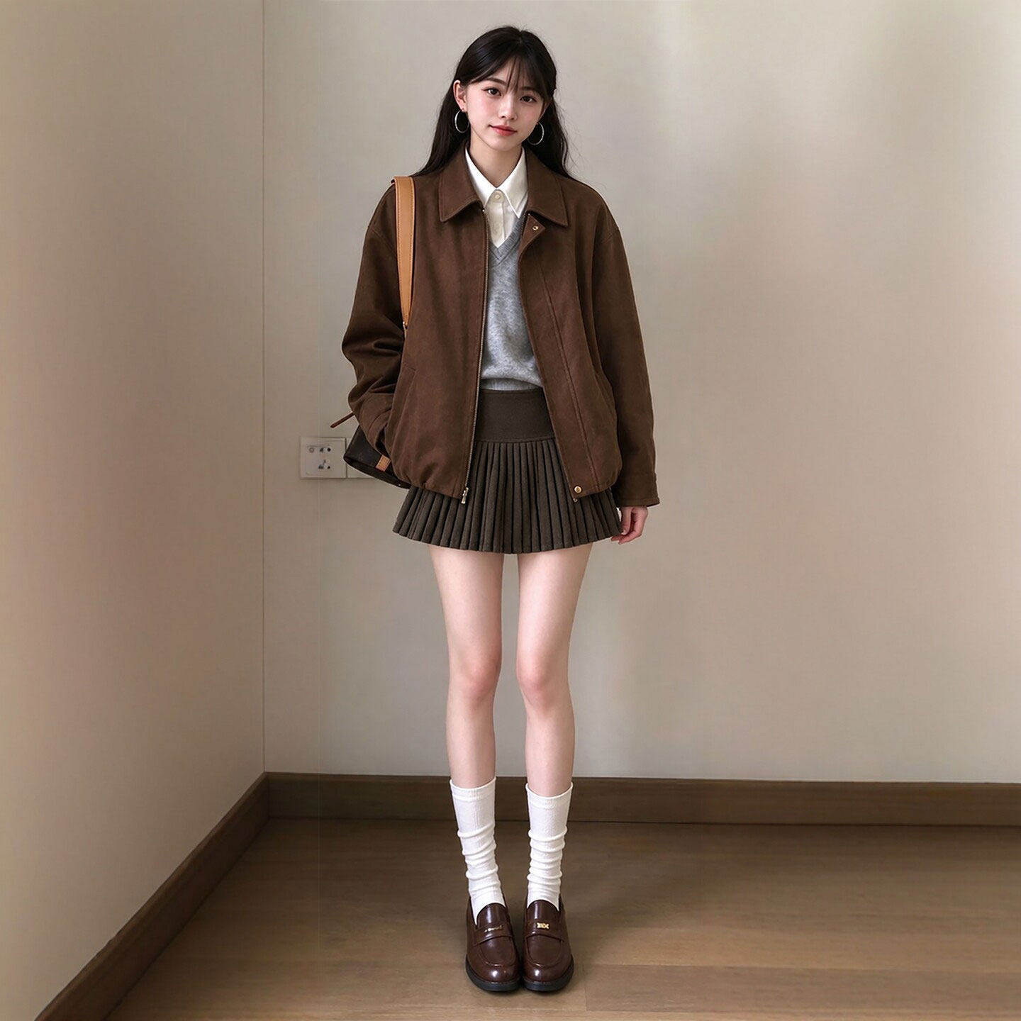 咖色毛呢百褶裙女2026新款秋冬高腰a字半身裙中长款高知miu系短裙