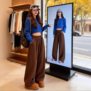 加绒弯刀裤女秋冬2025新款高腰运动休闲裤垂感宽松慵懒风阔腿裤子