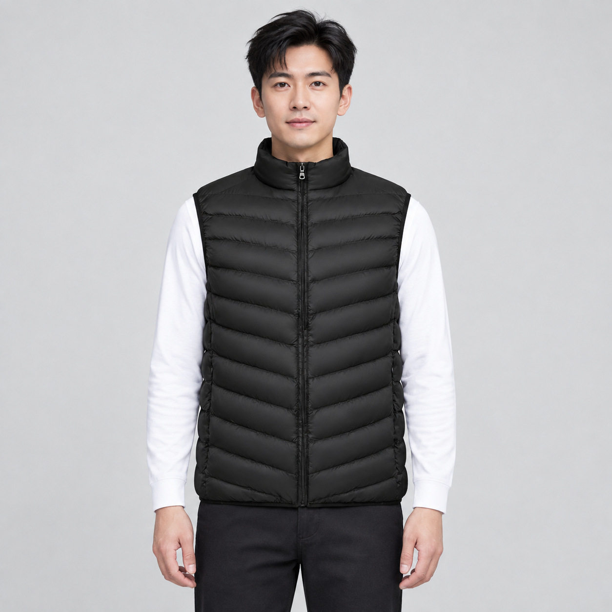 平湖驰新男式90绒新款男装立领马甲白鸭绒轻薄羽绒服背心大码外套