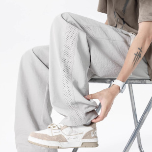 美式网眼冰丝裤子男夏季薄款透气速干运动裤直筒宽松潮牌休闲长裤