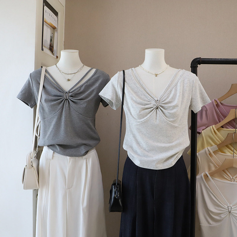 [比正]2026春夏新品 韩版女装批发 网红气质显瘦短款短袖T恤6109