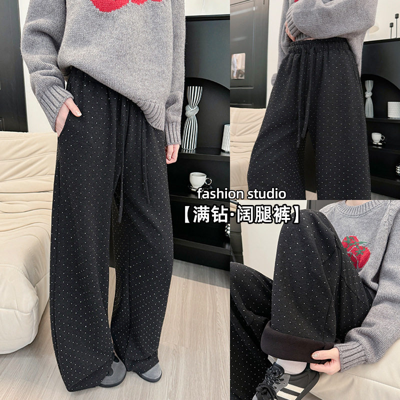 抖音爆款满天星烫钻加绒裤子女冬新款垂感显瘦直筒裤小个子阔腿裤,女装/女士精品,休闲裤,淘宝优惠券,粉丝福利购,淘宝优惠卷